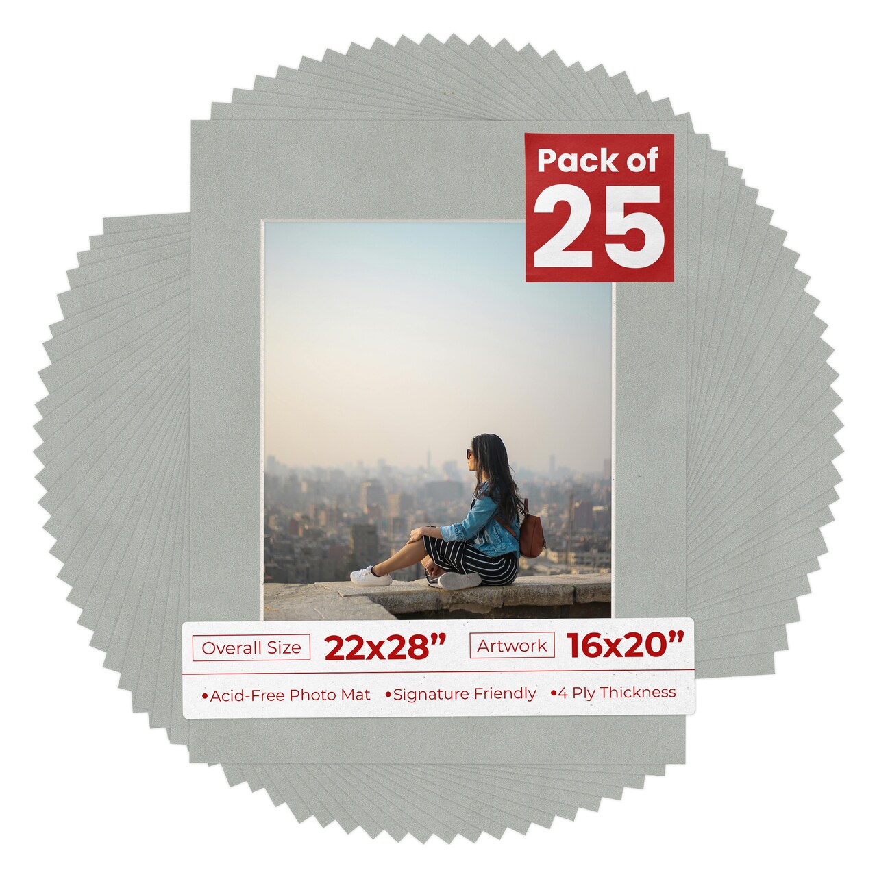Light Grey Suede Mat Board for 22x28 Frames - Fits 16x20 Photos